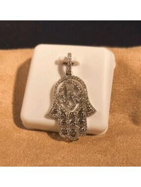 .925 Sterling Silver With Moissenite Hamsa Hand Pendant